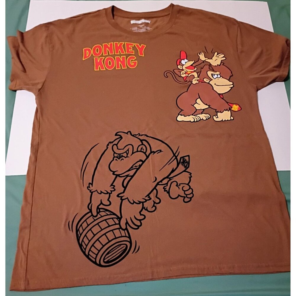 DONKEY KONG T Shirt Nintendo All Over Print 2 Sided Diddy Kong 2XL Brown